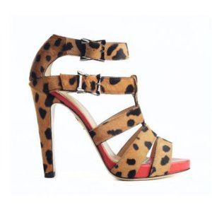 NEW CHARLOTTE OLYMPIA URSULA Strappy Sandal HEEL Shoe LEOPARD PONY Fur